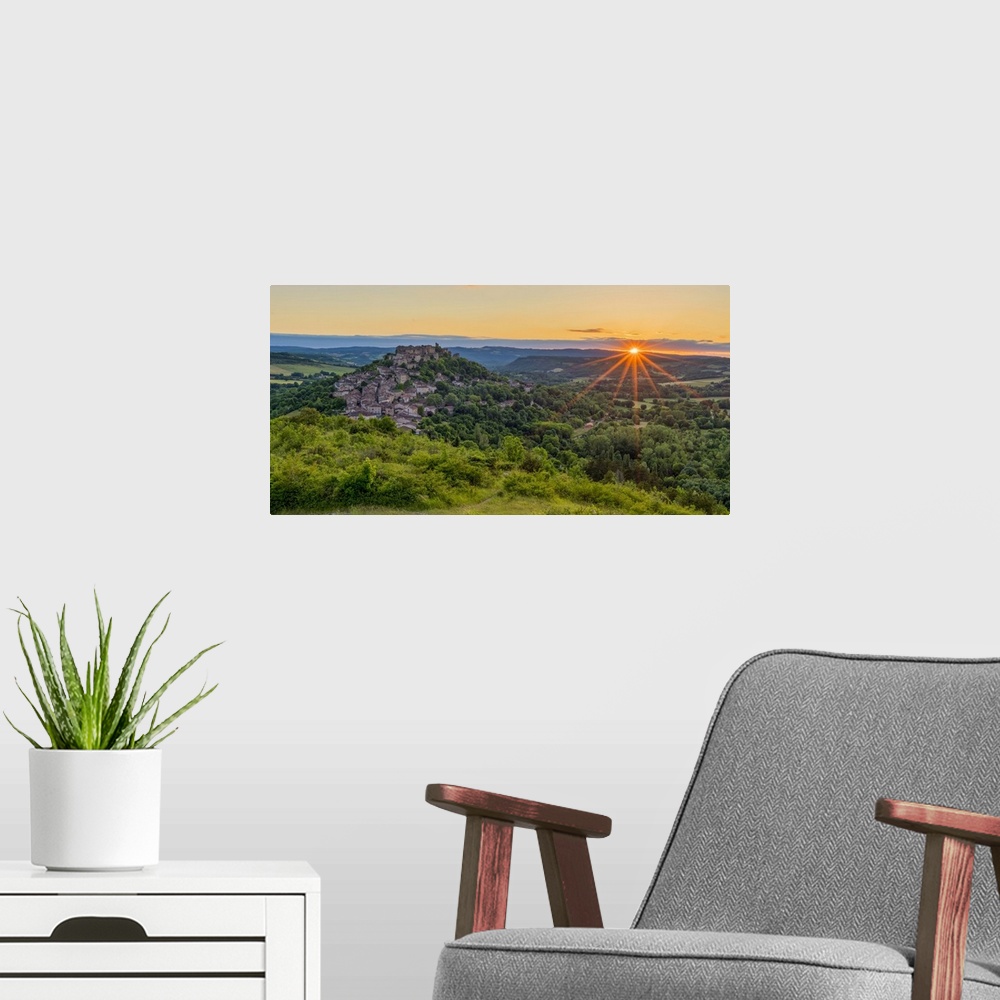A modern room featuring Sunset over Cordes-sur-Ciel, Tarn, Occitanie, France