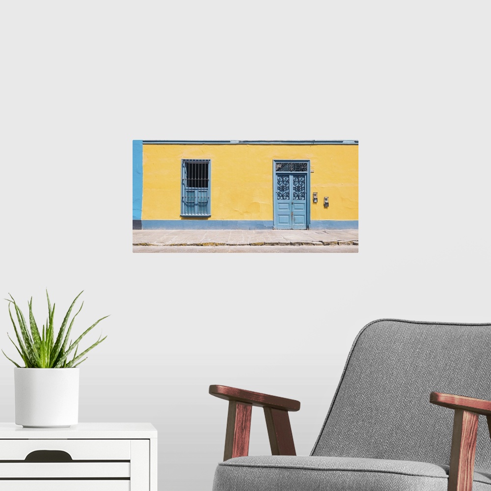 A modern room featuring Yellow House with Blue Trim, Lima, Peru