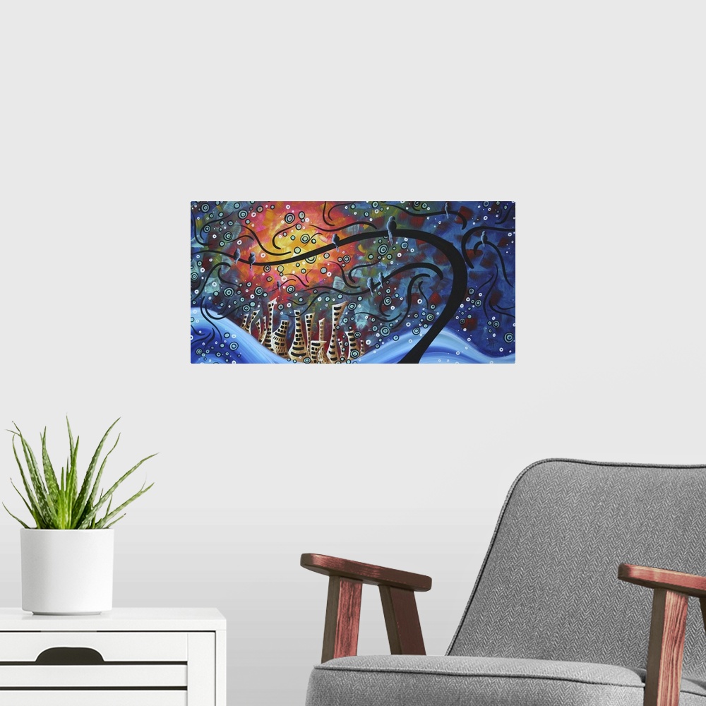 A modern room featuring This is a whimsical painting in MADART's Popular Circle of Life Series but it also includes aspec...