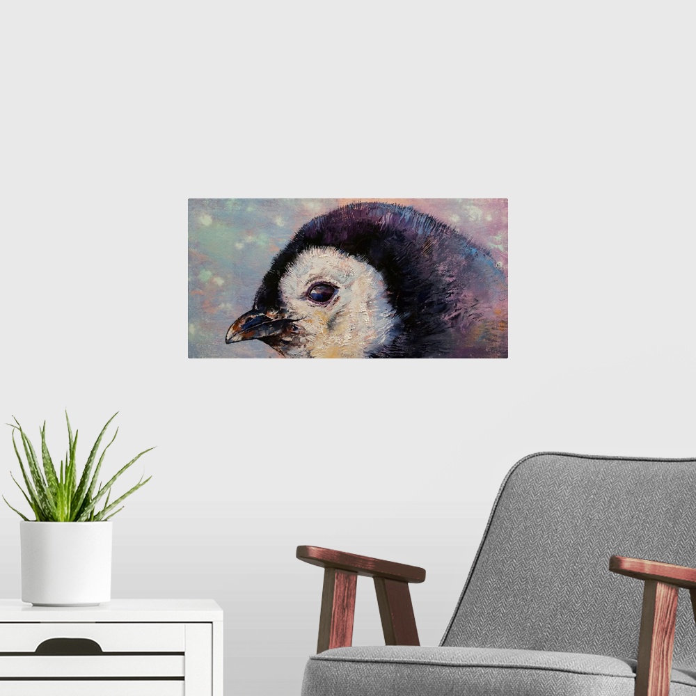 A modern room featuring Penguin Chick