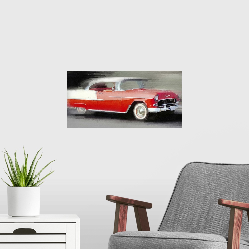 A modern room featuring 1955 Chevrolet Bel Air Coupe Watercolor