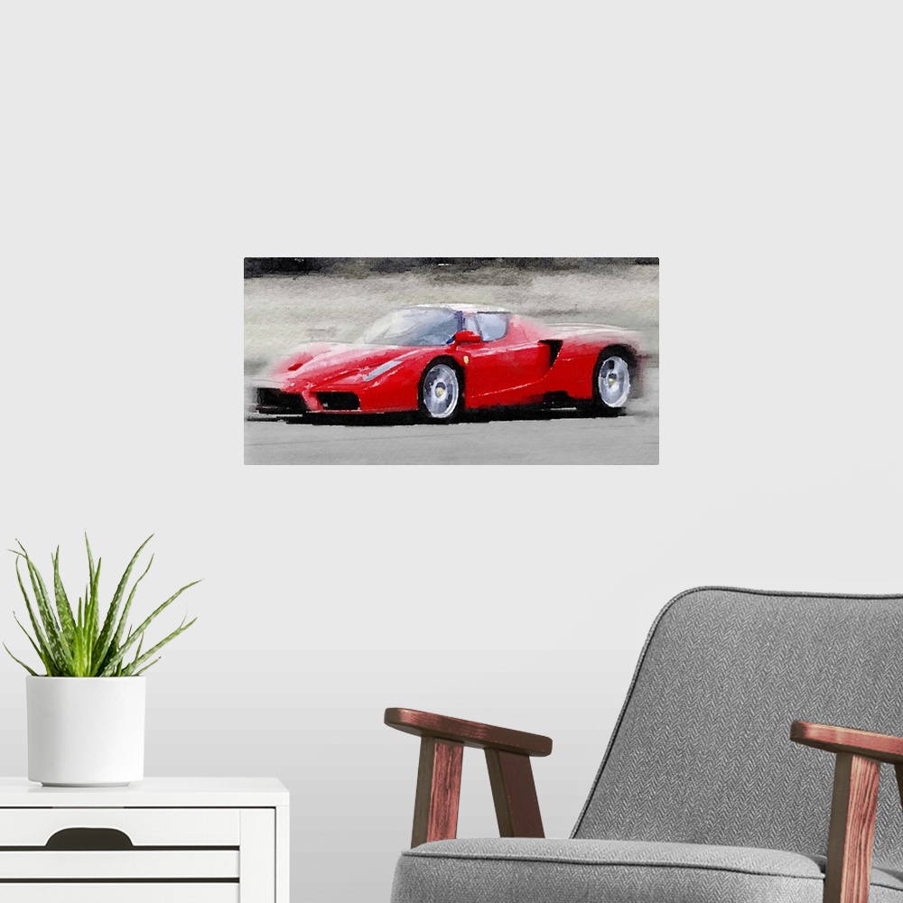 A modern room featuring 2002 Ferrari Enzo Watercolor