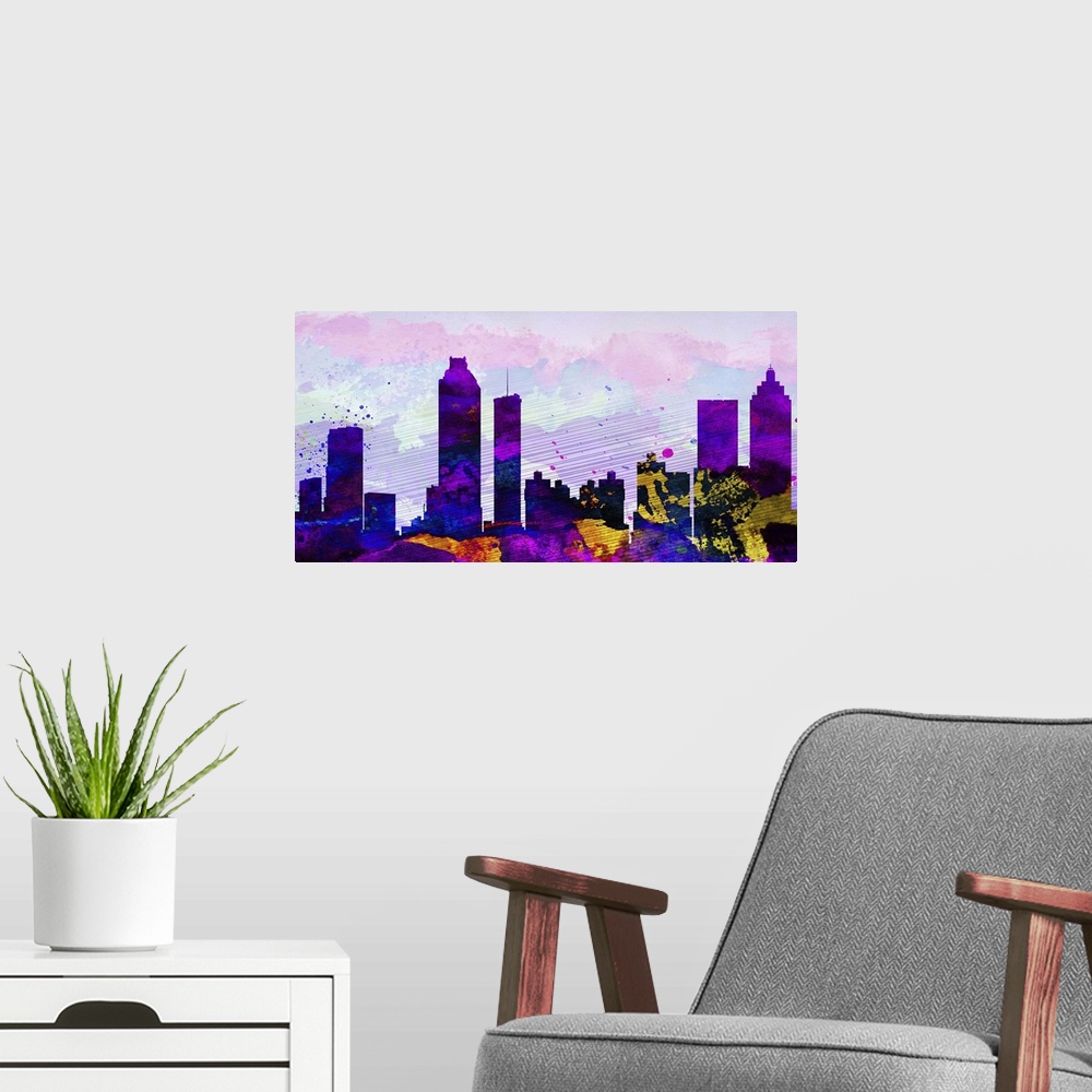 A modern room featuring Atlanta City Skyline
