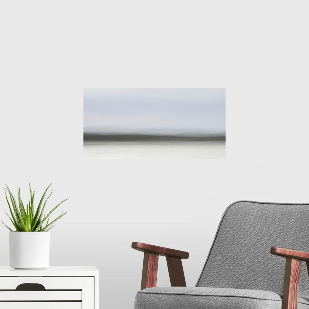 A modern room featuring Artistically blurred photo. Winter view in nature reserve Agger Tange, south of the town of Agger...