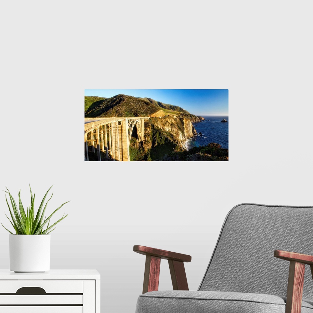 A modern room featuring Panoramic view of Big Sur Coast at the Bixby Creek Bridge, California.
