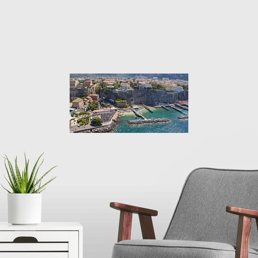 A modern room featuring Aerial view of a town Sorrento Marina Piccola Naples Campania Italy