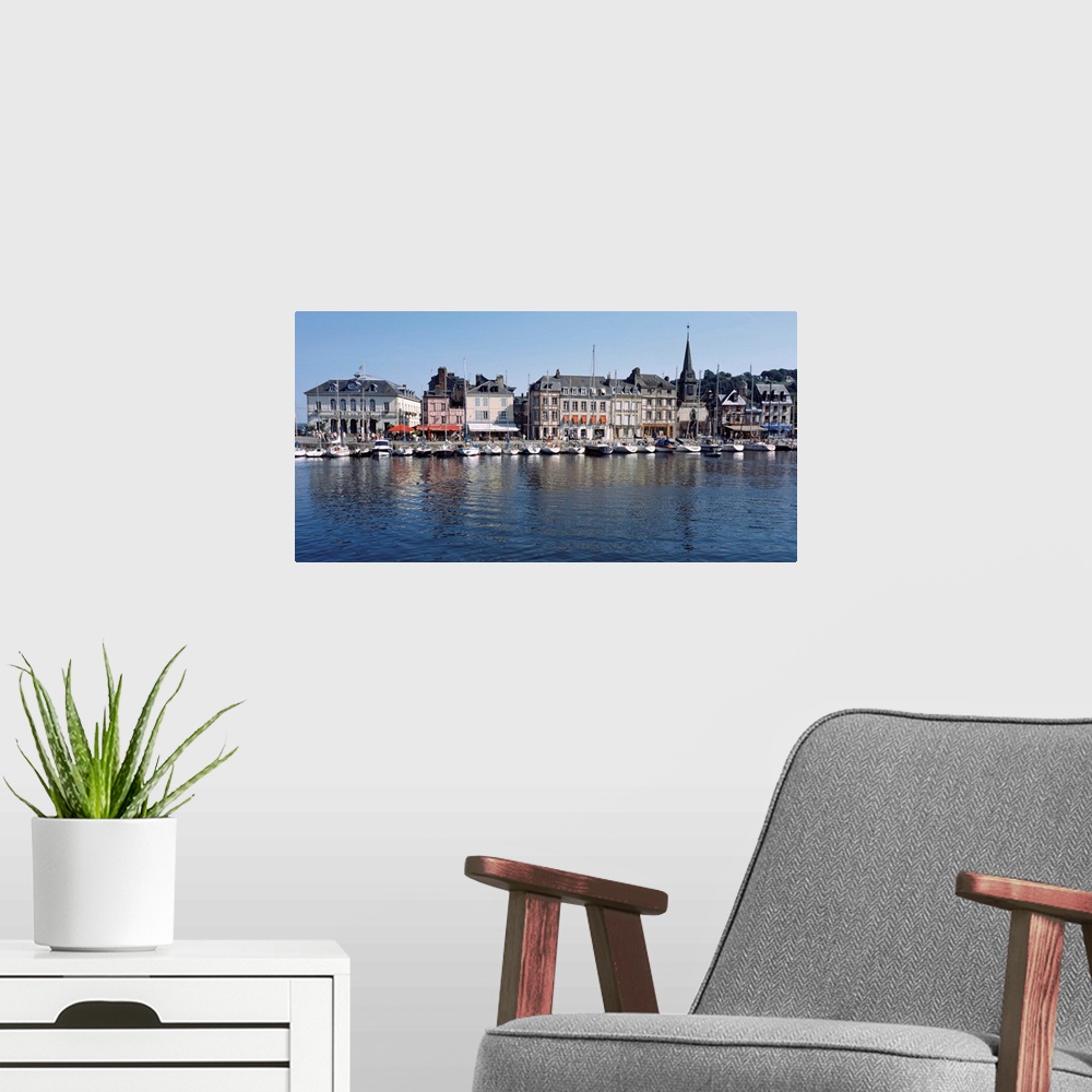 A modern room featuring Boats docked at a harbor, Honfleur, Calvados, Normandy, France