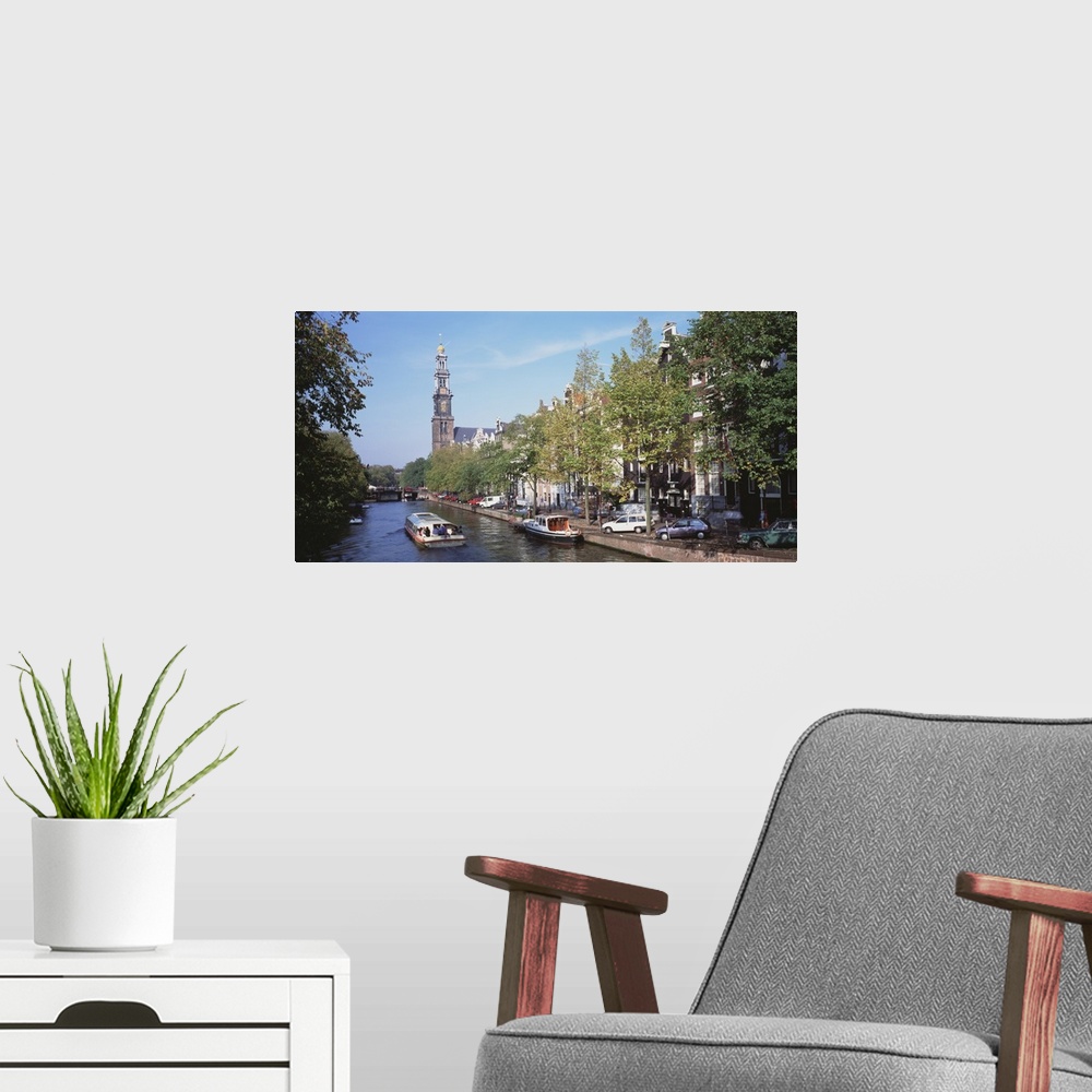 A modern room featuring Church along a channel in Amsterdam Netherlands