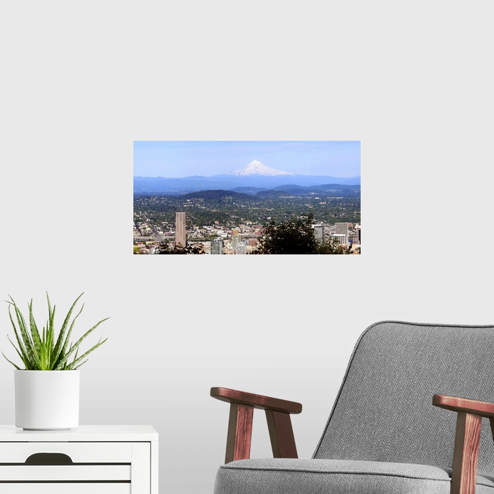 A modern room featuring High angle view of a city, Mt Hood, Portland, Oregon