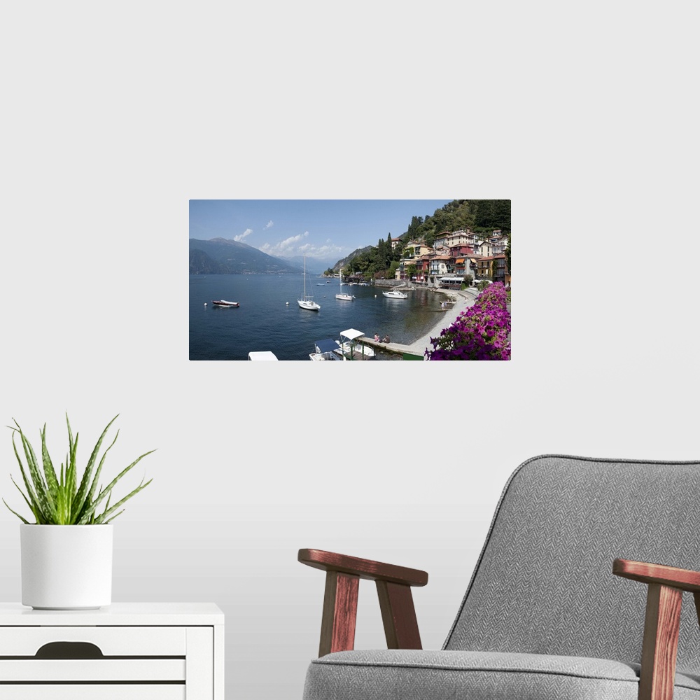 A modern room featuring Mid-afternoon view of waterfront at Varenna, Lake Como, Lombardy, Italy