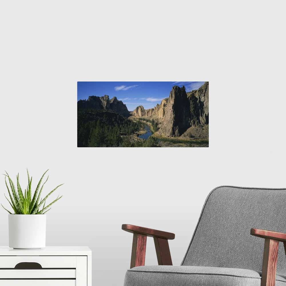 A modern room featuring River passing through a rocky landscape, Ochoco River, Smith Rocks State Park, Oregon