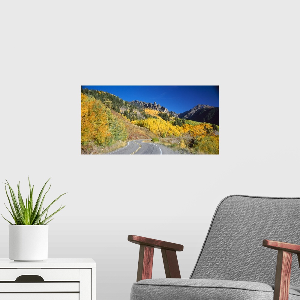 A modern room featuring Road along a mountain range, Colorado State Highway 145, San Juan Mountains, Colorado,