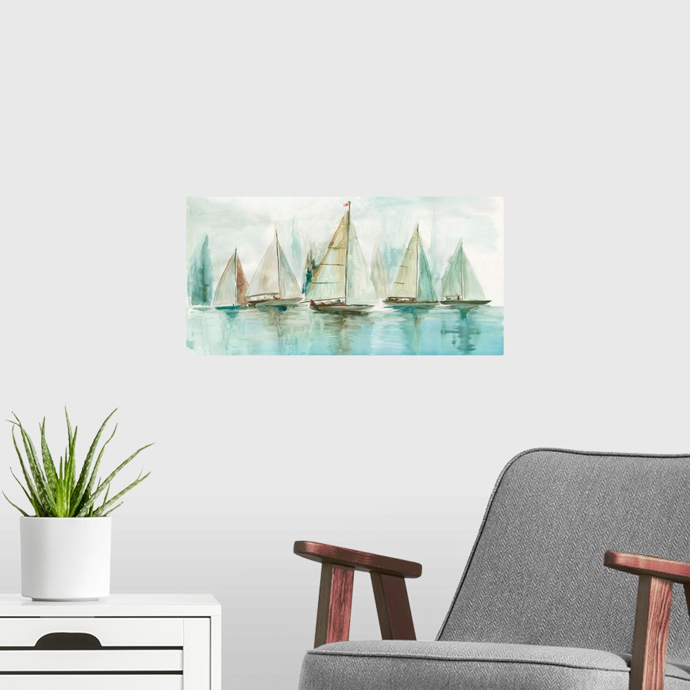 A modern room featuring Blue Sailboats I