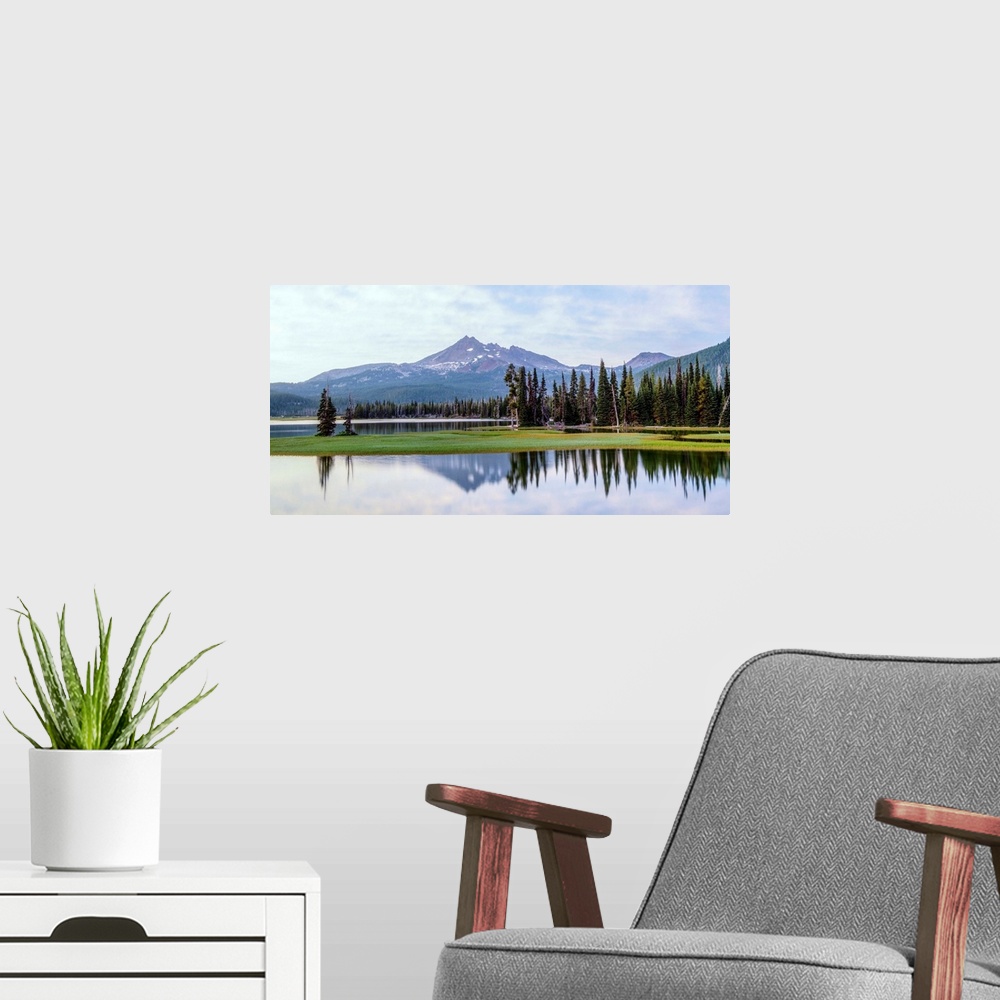 A modern room featuring View of Broken Top peak near Sparks Lake in Deschutes National Forest in Oregon.