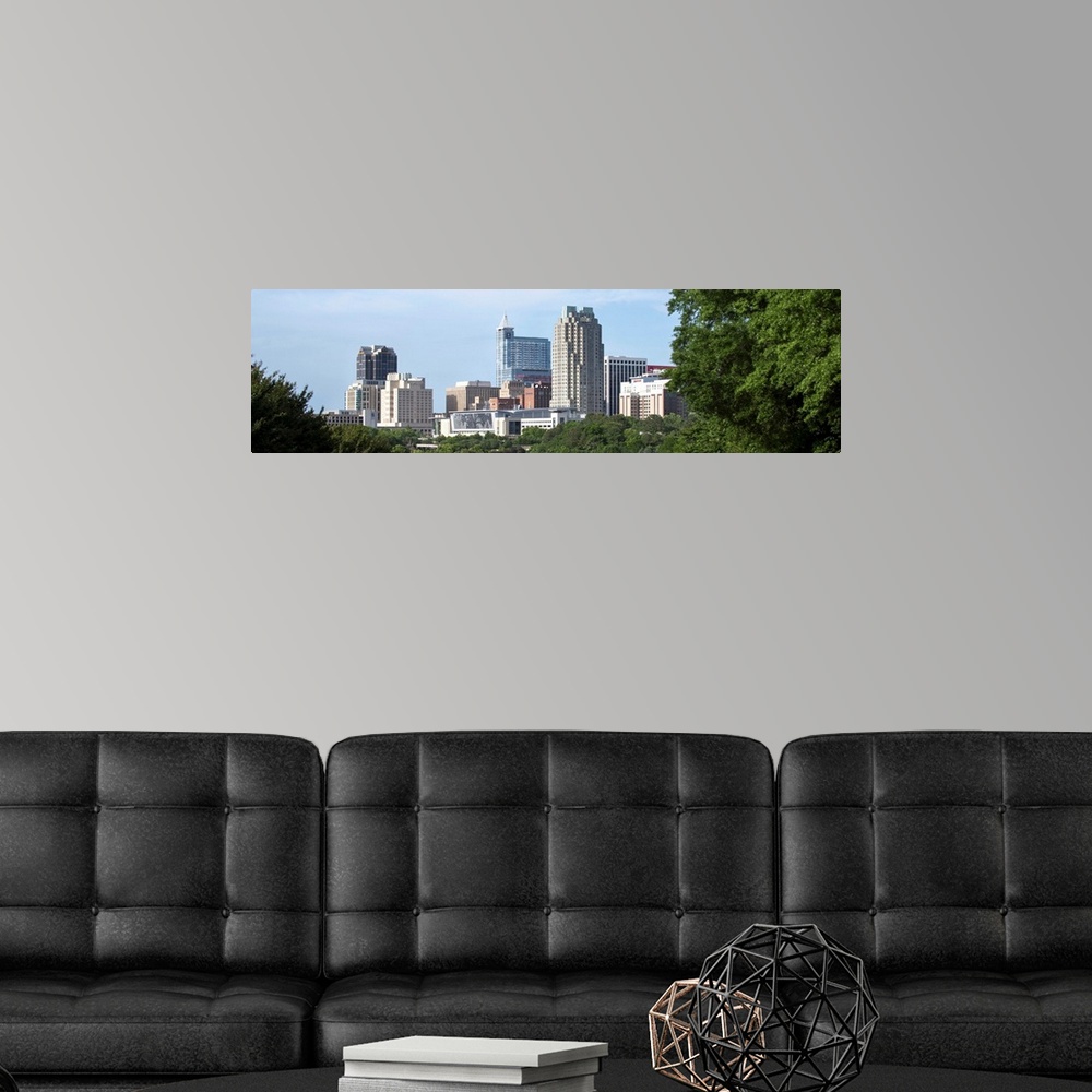 A modern room featuring Skyscrapers in Raleigh in the late afternoon, seen from McDowell Street, North Carolina.
