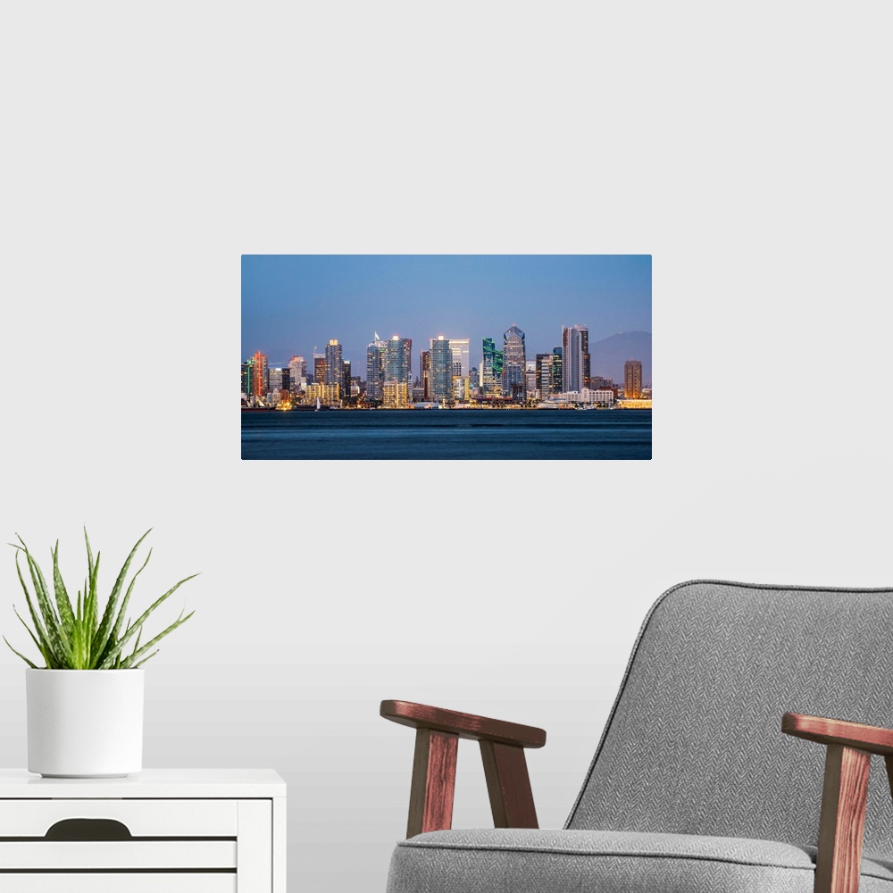 A modern room featuring View of San Diego's city skyline from San Diego Bay, California.
