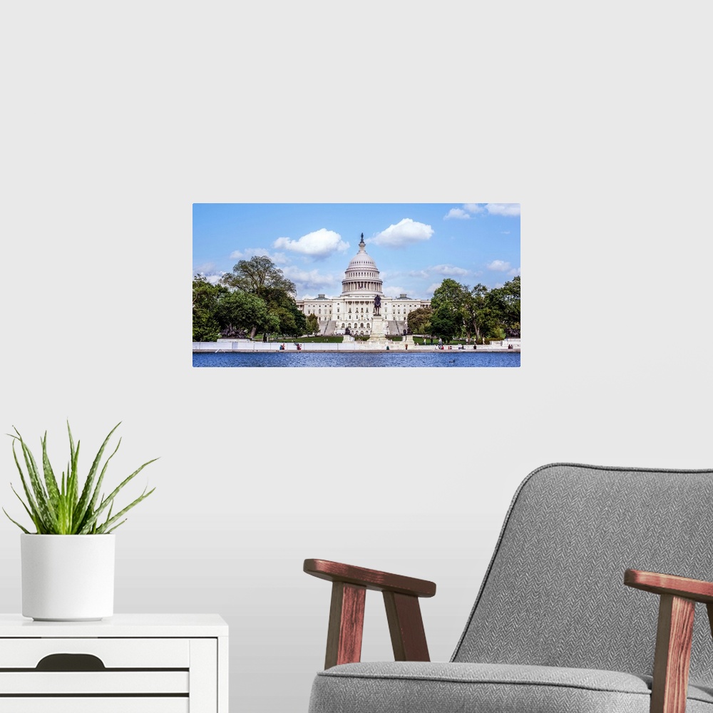 A modern room featuring Ulysses S. Grant Memorial in front of the US Capitol Building in Washington DC.