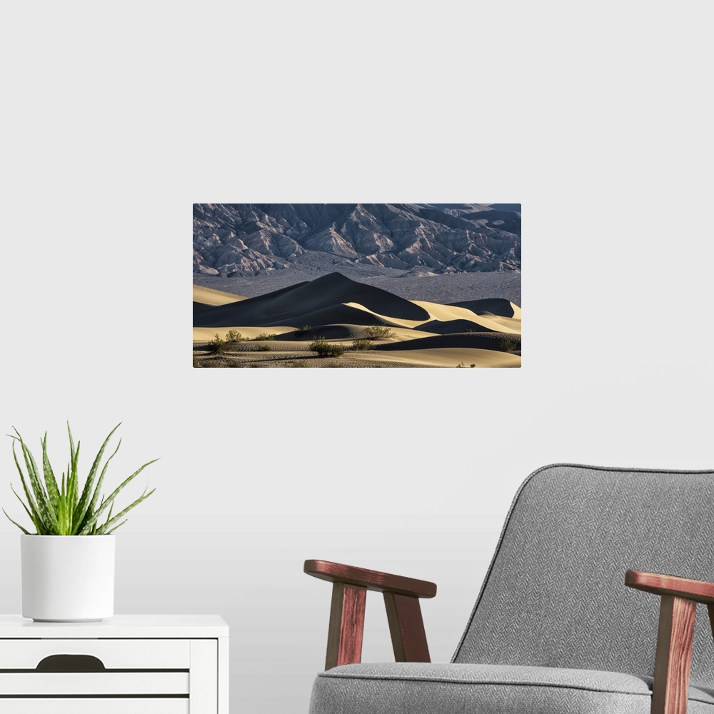 A modern room featuring The amazing Mesquite Sand Dunes at Death Valley National Park