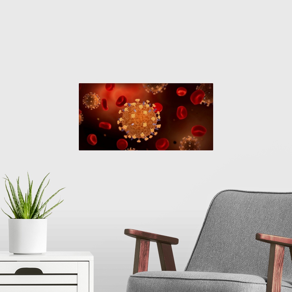 A modern room featuring Conceptual image of influenza causing flu.