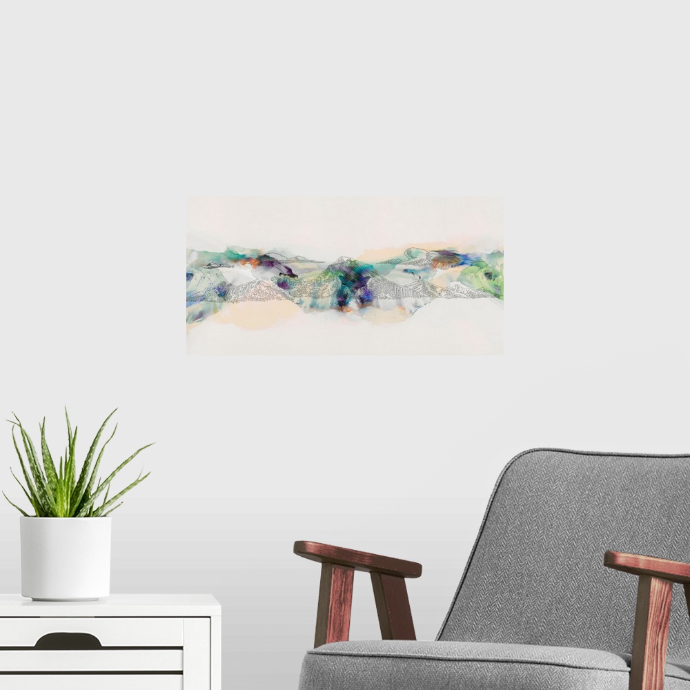 A modern room featuring Abstract Mountain Range