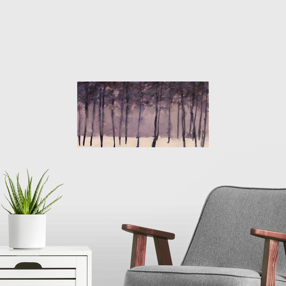 A modern room featuring Misty Tree Line I