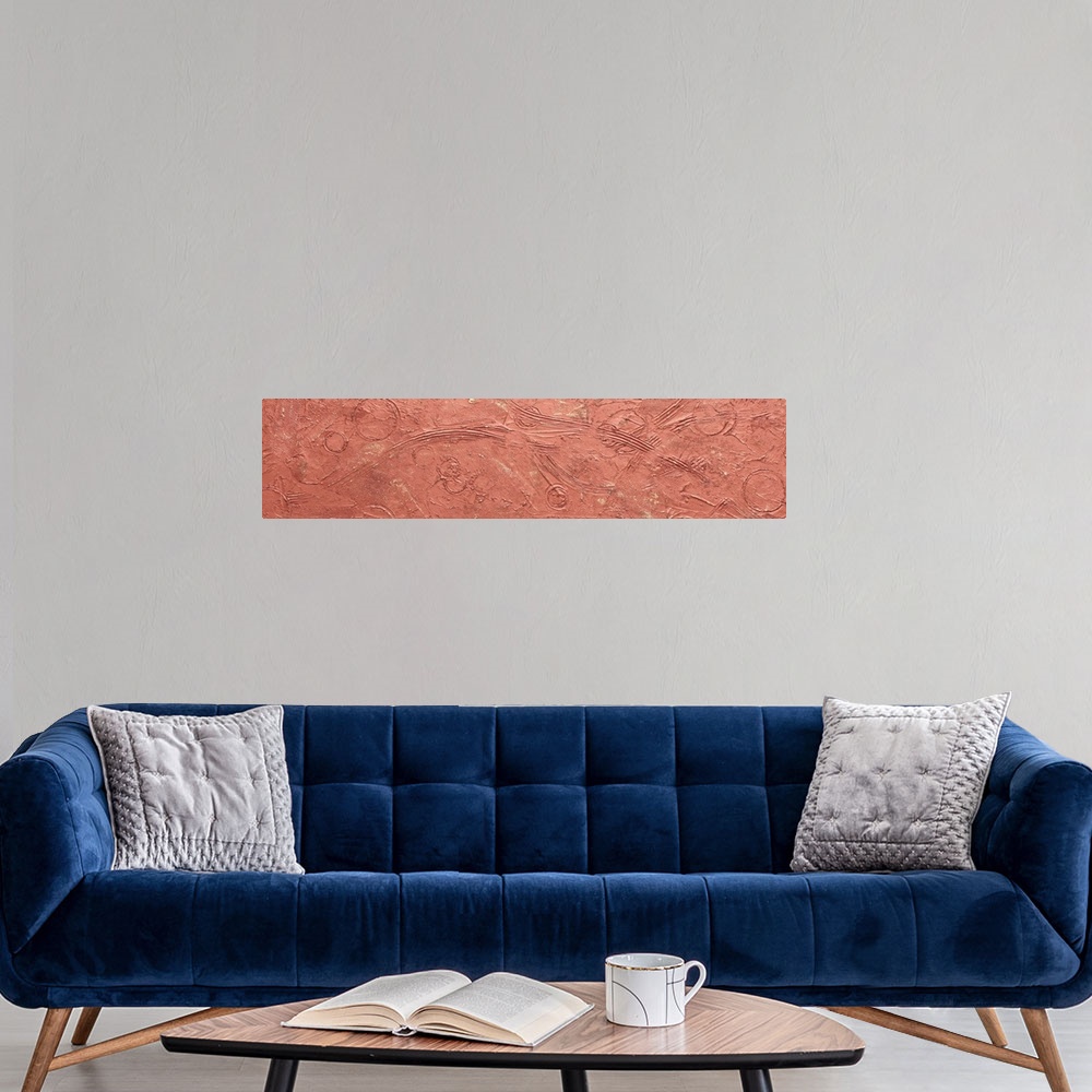 A modern room featuring Horizontal contemporary abstract in copper tones.
