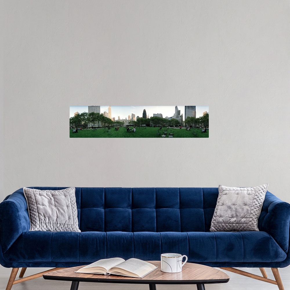 A modern room featuring 360 degree view of a public park Bryant Park Manhattan New York City New York State