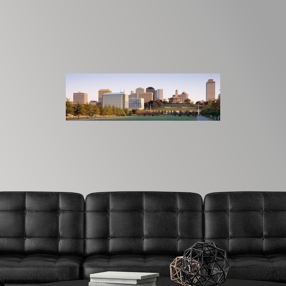 A modern room featuring Nashville, Tennessee capitol mall park panoramic.
