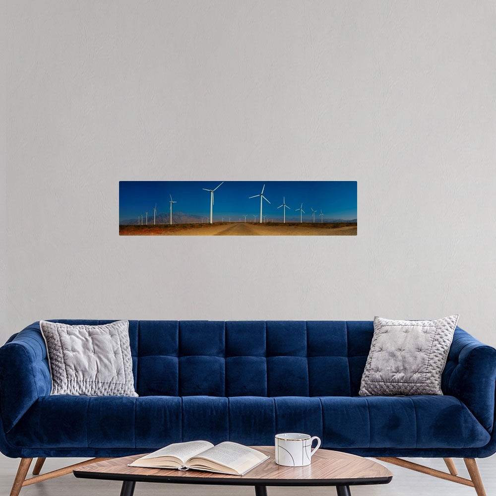 A modern room featuring Wind turbines in a field, California,