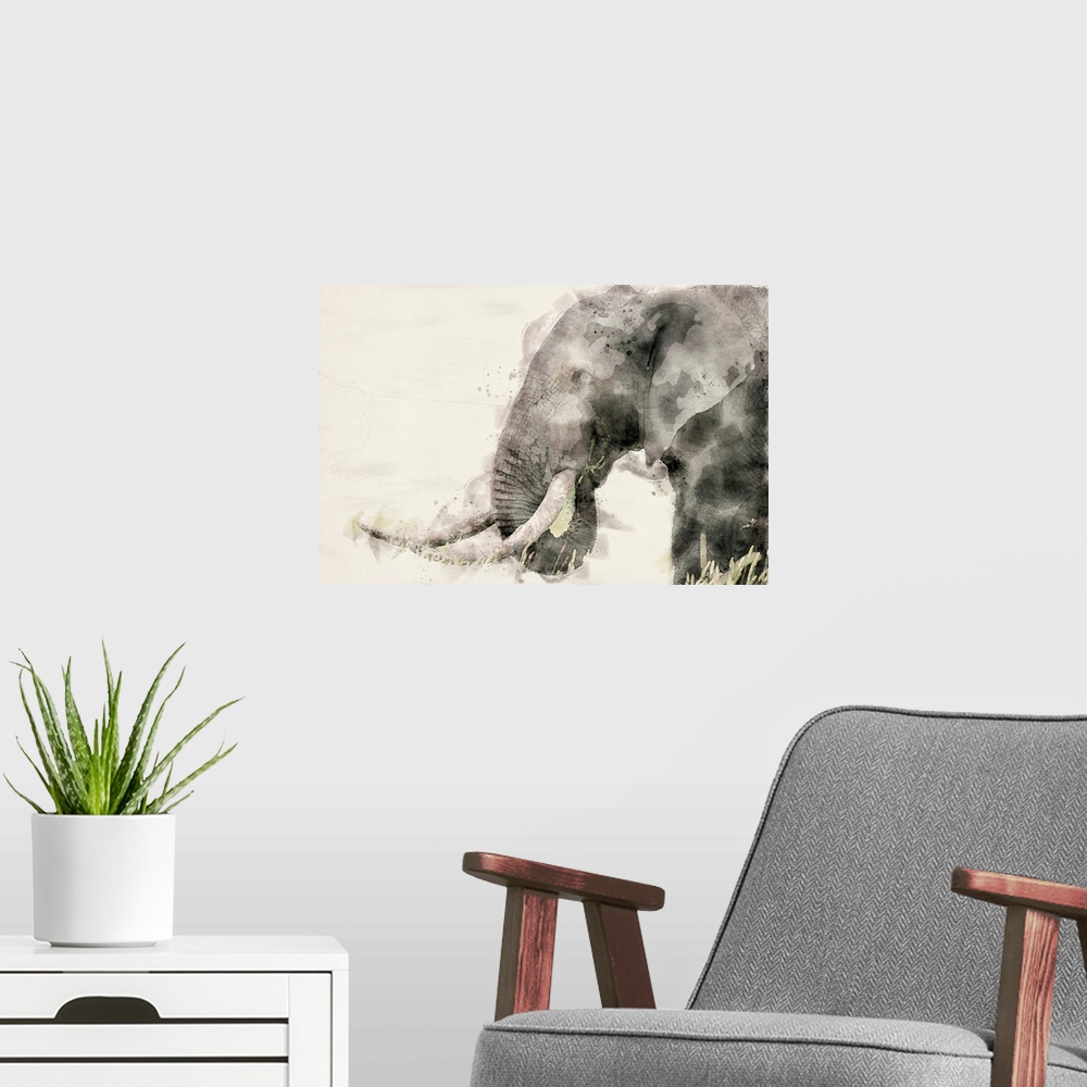 A modern room featuring Abstract African Elephant Watercolor