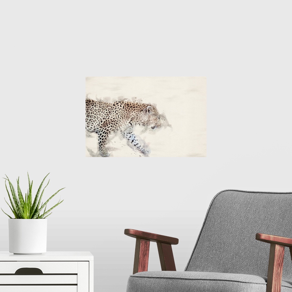 A modern room featuring Abstract African Leopard Watercolor