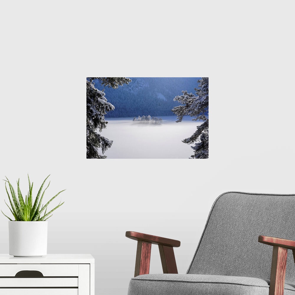 A modern room featuring Fog Over Frozen Lake