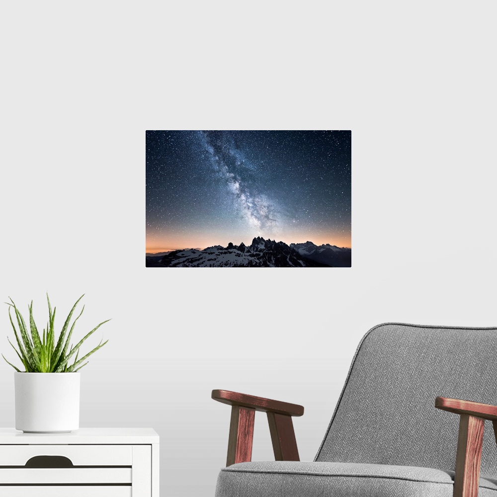 A modern room featuring Milky Way
