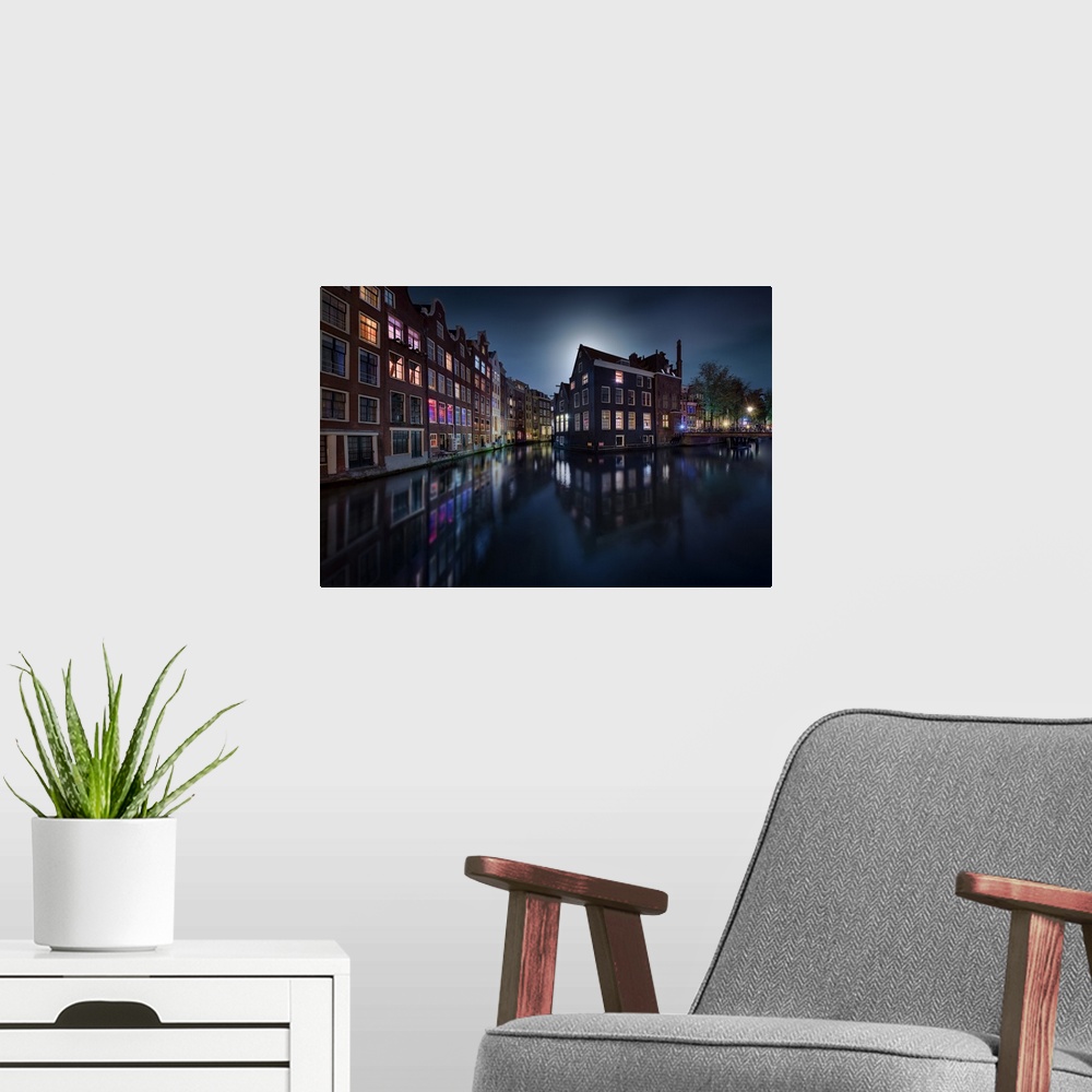A modern room featuring Moonlight Over Amsterdam