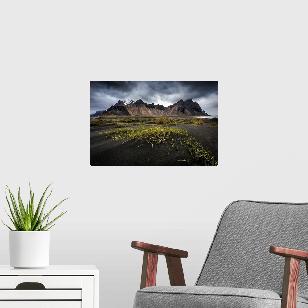 A modern room featuring Stokksnes