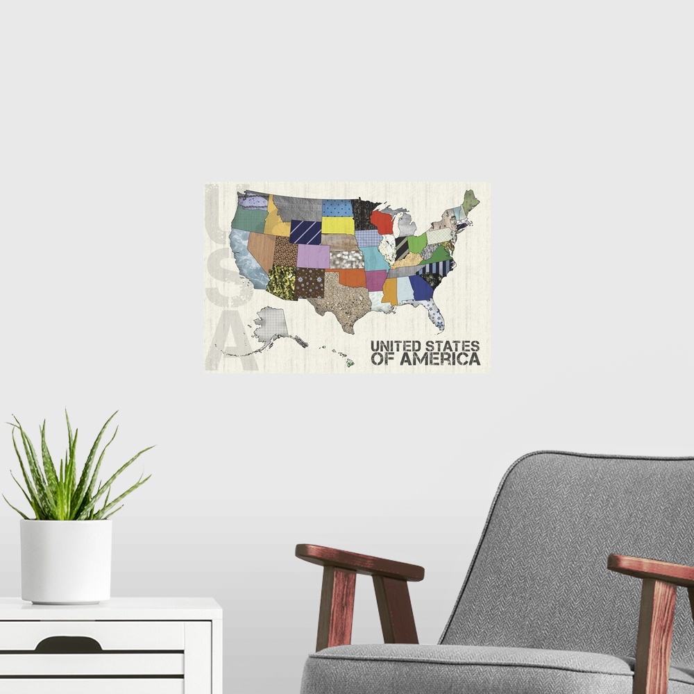 A modern room featuring US map