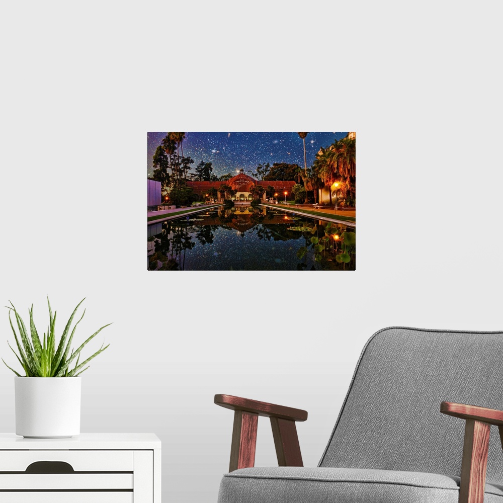A modern room featuring Balboa Park Wishing Pond in San Diego, California, USA