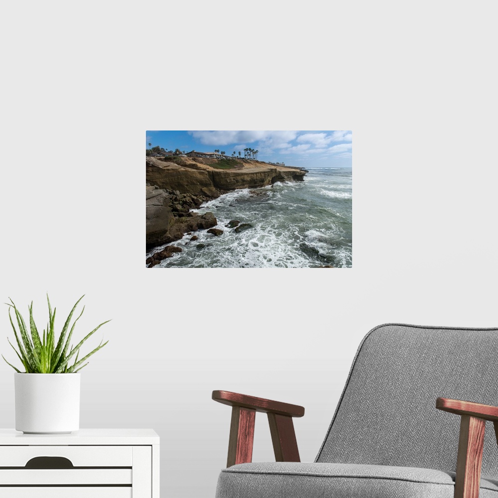 A modern room featuring San Diego's sunset cliffs, San Diego, California, USA