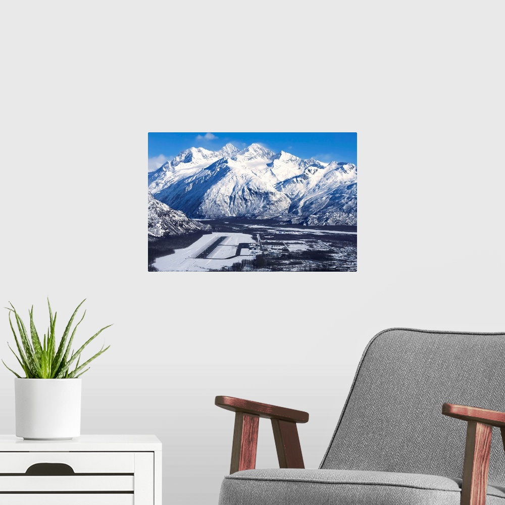 A modern room featuring Aerial view of Valdez, Alaska during early Spring