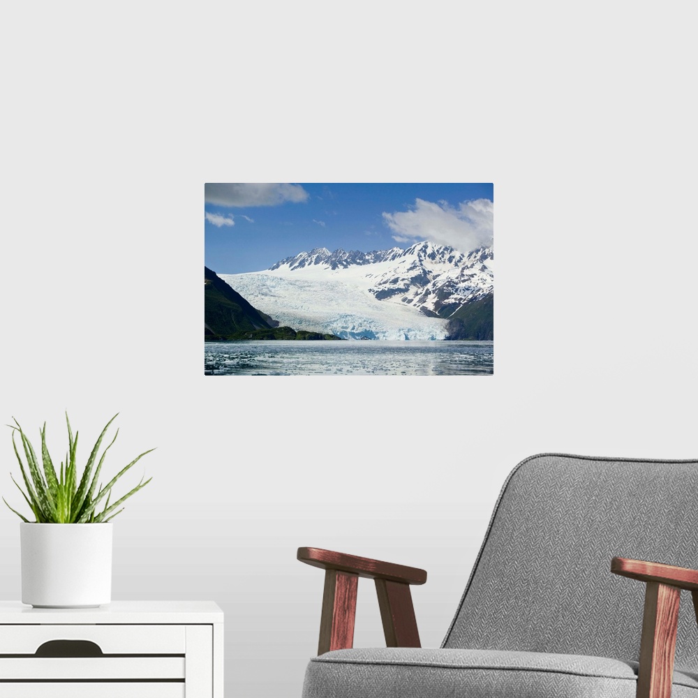 A modern room featuring Aialik Glacier, where it calves into Aliak Bay, Spring, Kenai Fjords National Park, Alaska