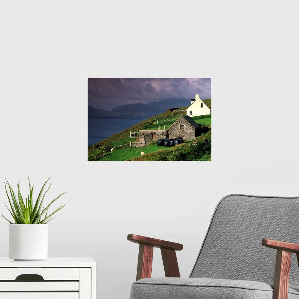 A modern room featuring Beara Peninsula, County Cork, Ireland; Rustic Farmhouses On Hill