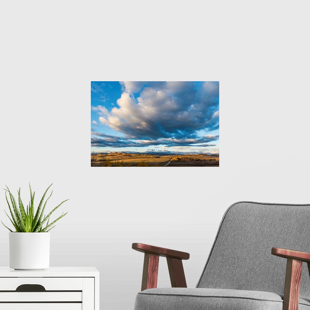 A modern room featuring Big prairie sky, near Longview, Alberta, Canada.
