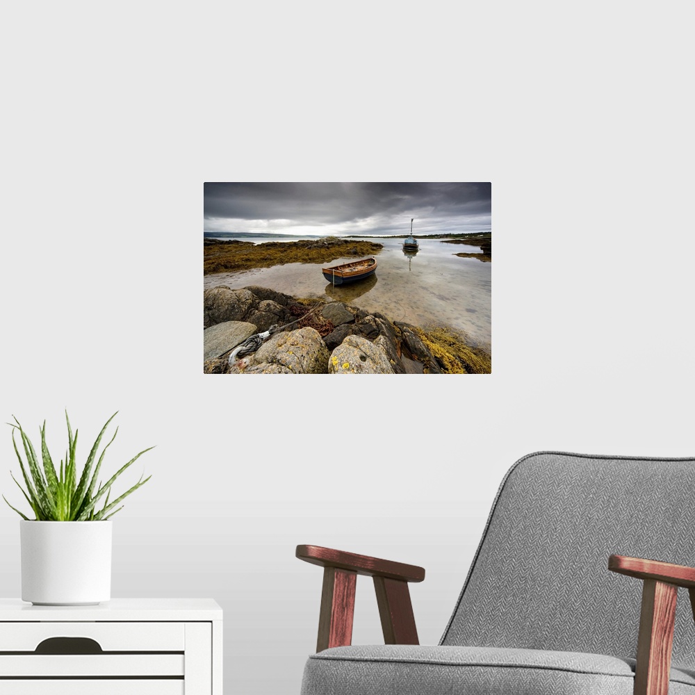 A modern room featuring Boats in water, Ardminish, Gigha, Scotland.
