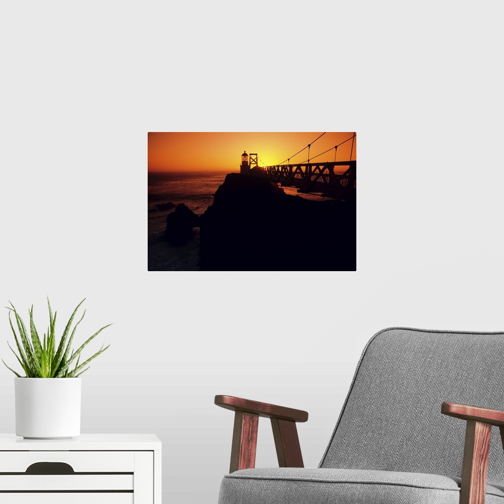 A modern room featuring California, San Francisco Bay, Point Bonita Lighthouse At Sunset