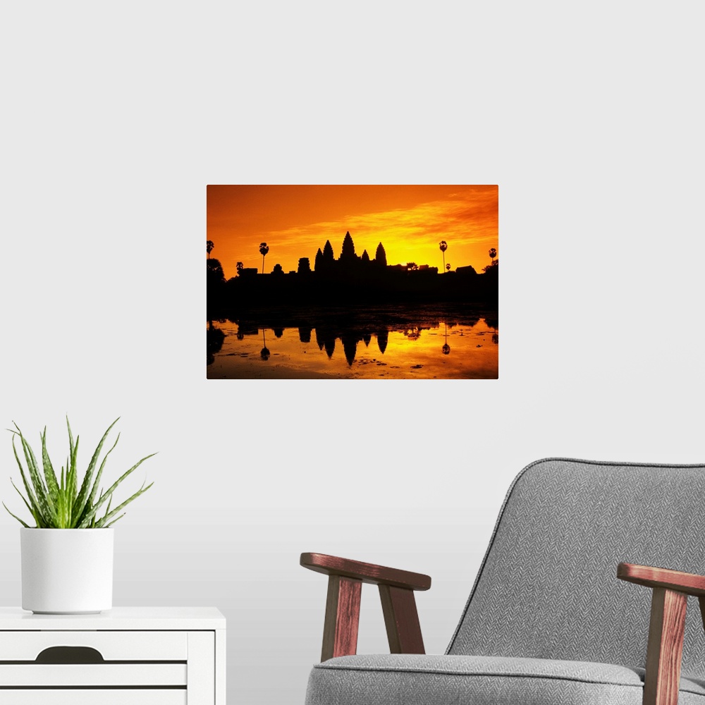 A modern room featuring Cambodia, Siem Reap, Angkor Wat, Silhouette Of Temple At Sunrise