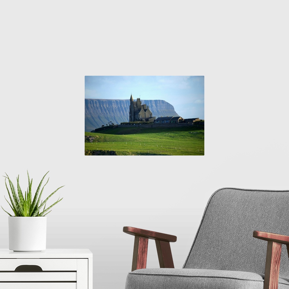 A modern room featuring Classiebawn Castle With Ben Bulben In The Distance, Mullaghmore, County Sligo, Ireland