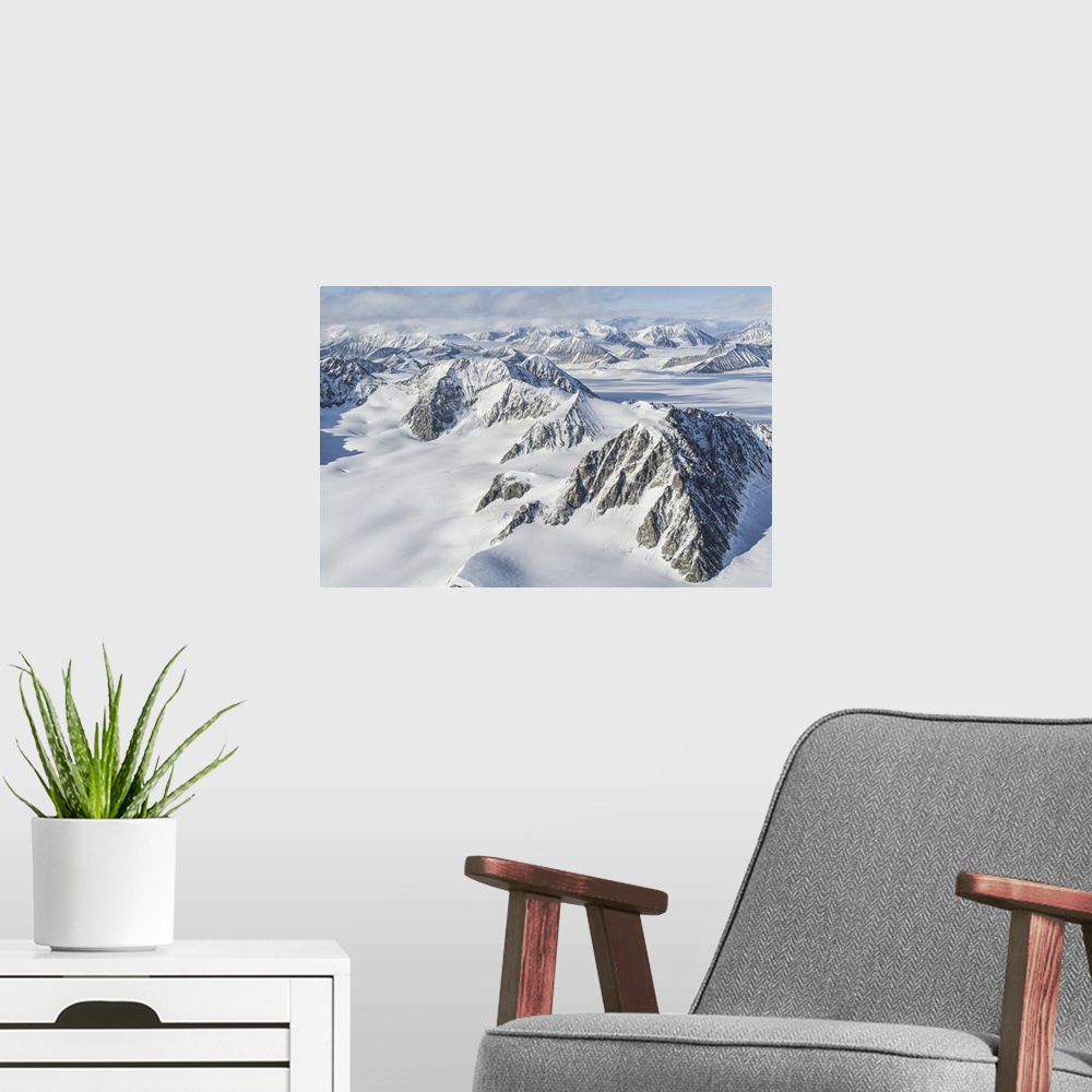 A modern room featuring Glaciers and mountains of Kluane national park and reserve, near Haines junction, Yukon, Canada.