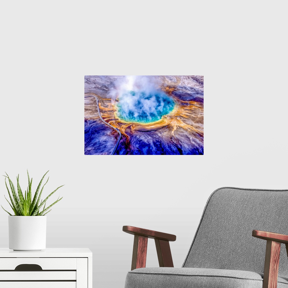 A modern room featuring Grand Prismatic Spring is one of the largest and most beautiful examples of a common hydrothermal...