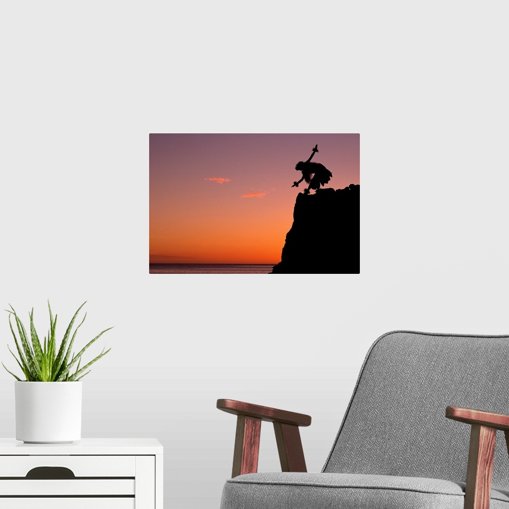 A modern room featuring Hawaii, Female Hula Dancer Silhouetted On Cliff At Sunset