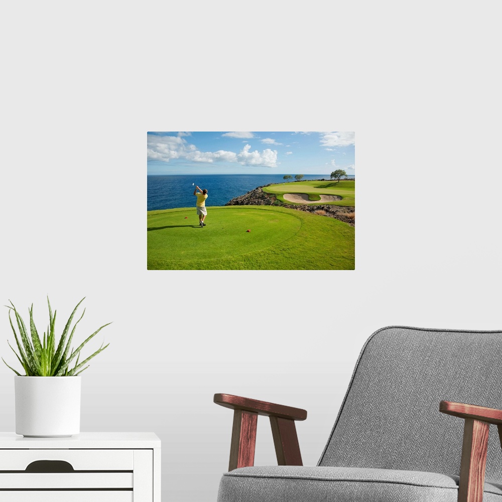 A modern room featuring Hawaii, Lanai, Man Playing Golf At The Challenge At Manele Golf Course